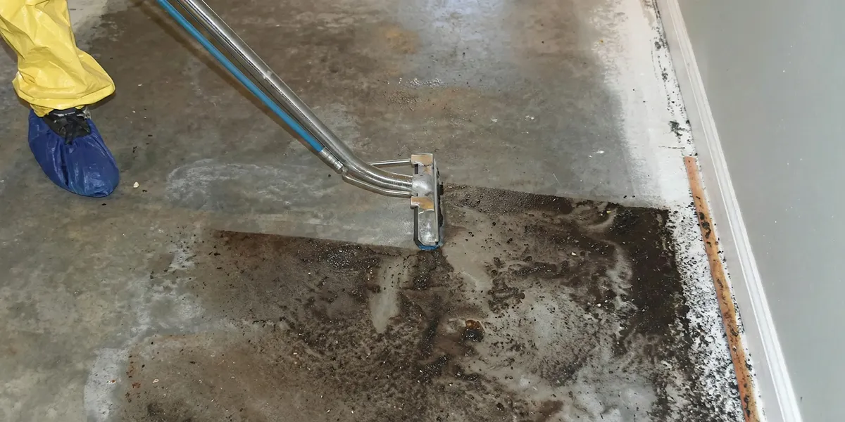 sewage removal technicians extracting contaminated wastewater from a residential floor in Pittsburgh, PA